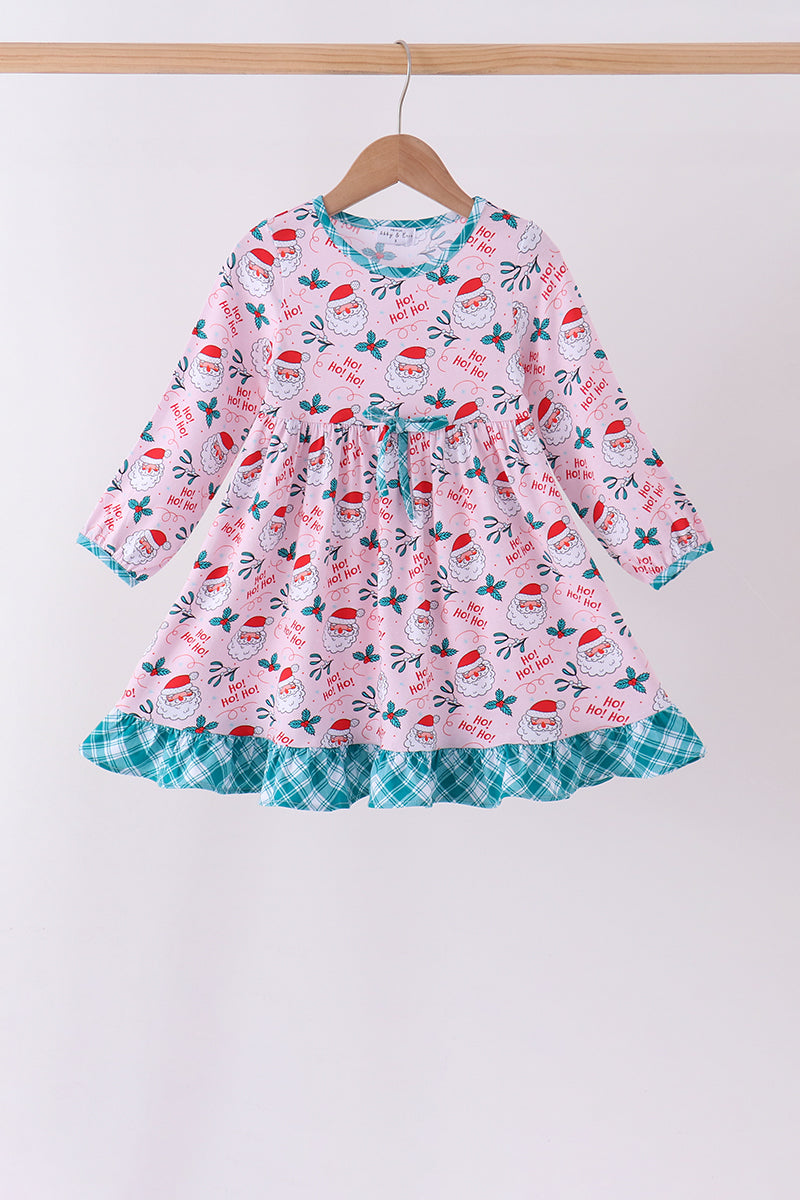 Pink santa holly ruffle dress