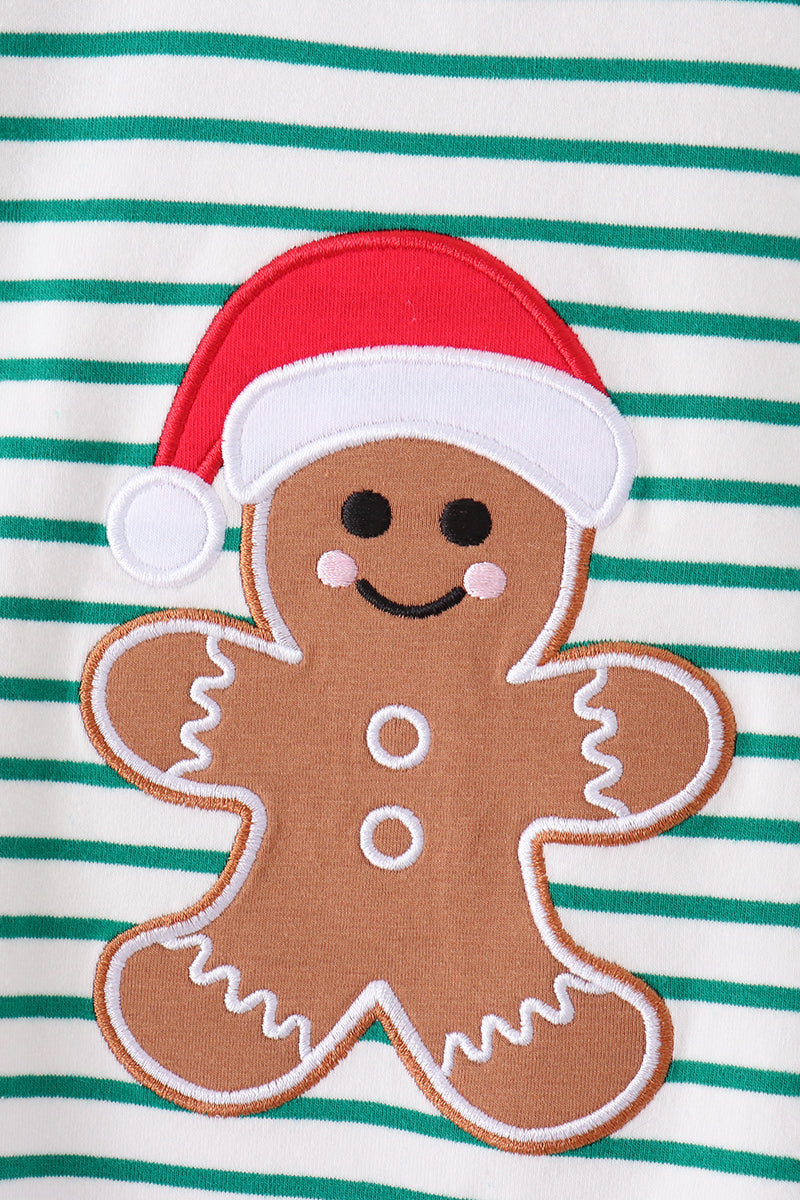 Green stripe gingerbread embroidery pants set