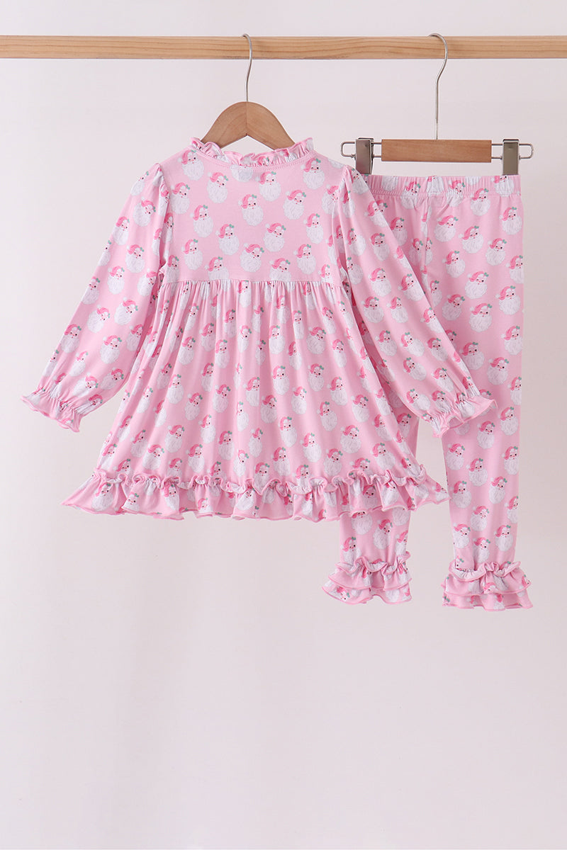 Pink santa claus bamboo ruffle pants set