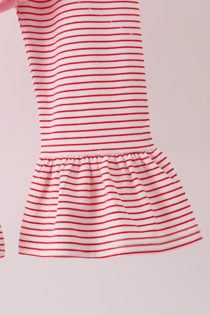 Pink stripe santa embroidery ruffle pants set