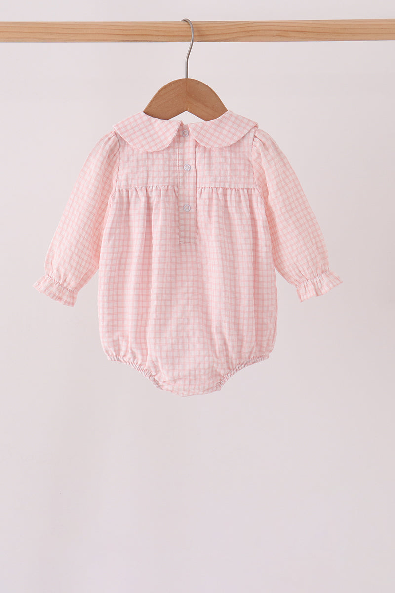 Pink candy cane holly embroidery plaid bubble