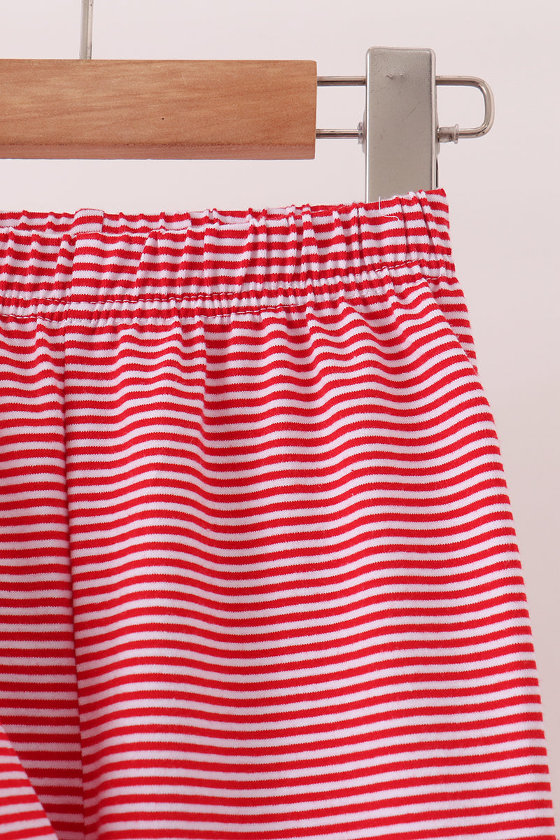 Red stripe christmas tree embroidery ruffle pants set