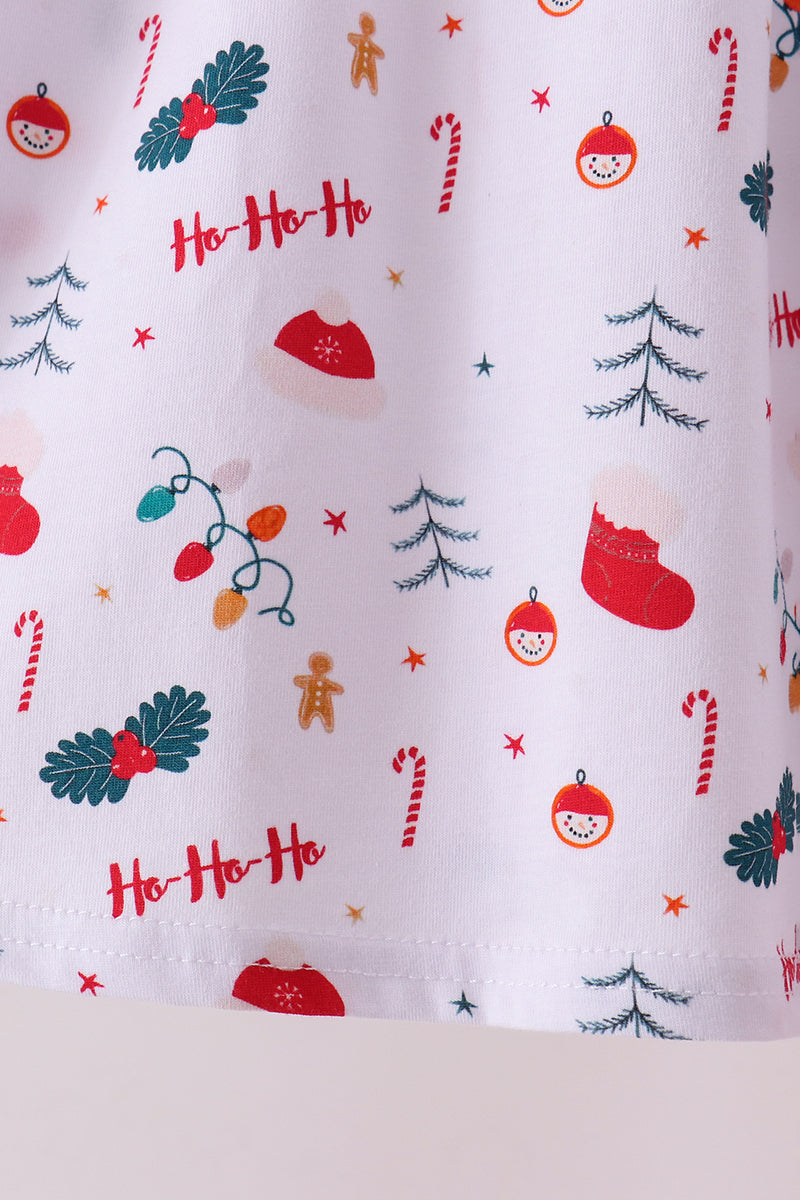 Red holly print ruffle pants set