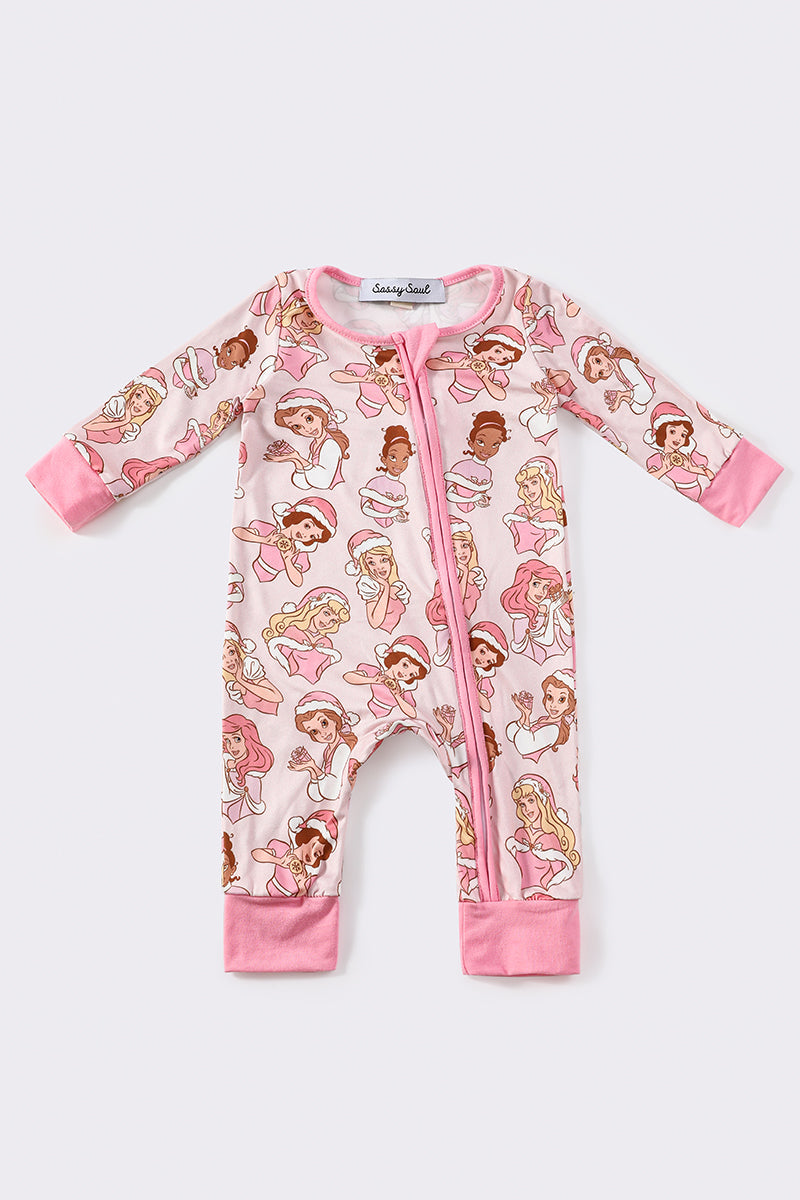 Pink *D*i*s*n*e*y* princess christmas zip romper