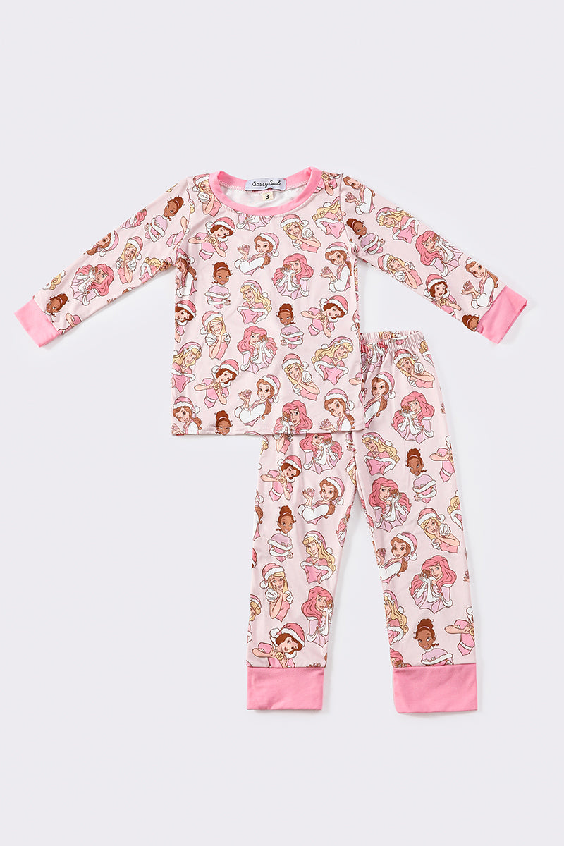 Pink *D*i*s*n*e*y* princess christmas girl pajamas set