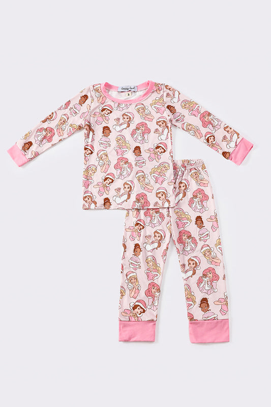 Pink *D*i*s*n*e*y* princess christmas girl pajamas set