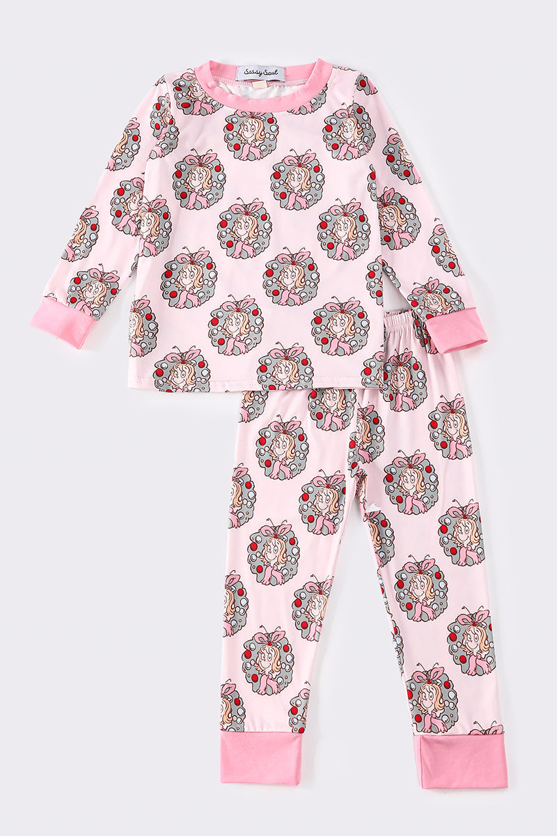 Pink christmas character print girl pajamas set *C*i*n*d*y**L*o*u**W*h*o*