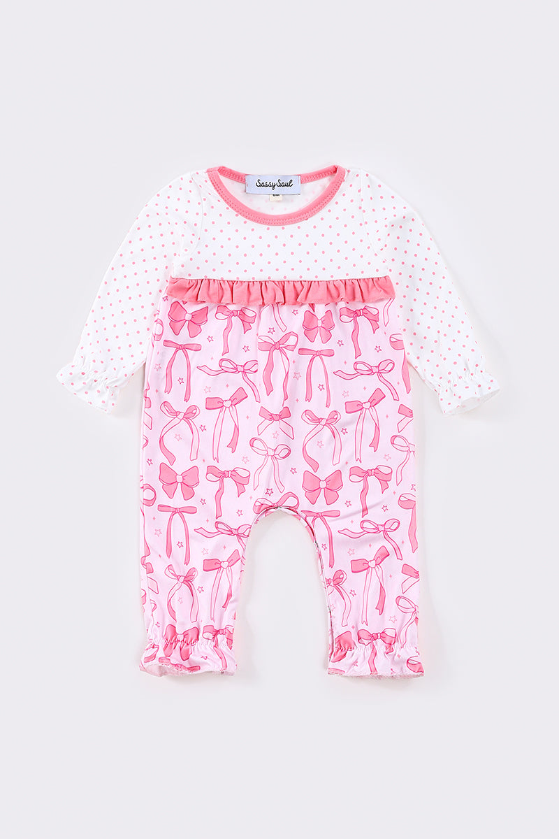 Pink bow print girl romper