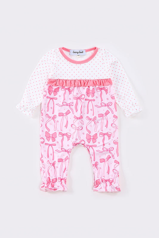 Pink bow print girl romper