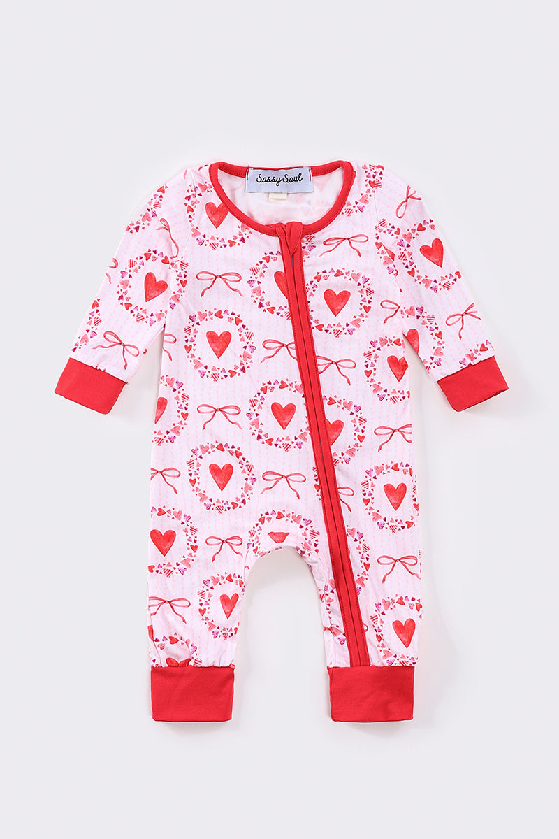 Red valentine heart print romper