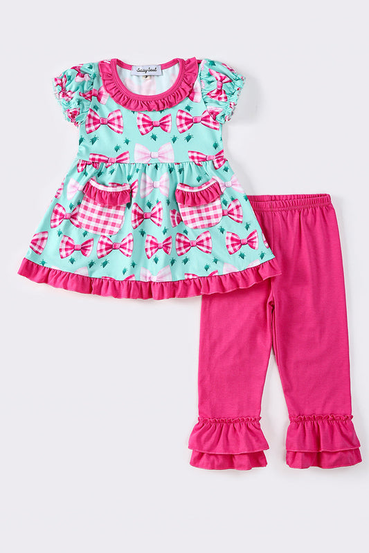 Hot pink bow print girl set